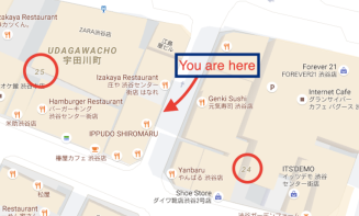 Street map of the ward Shibuya in Tokyo.